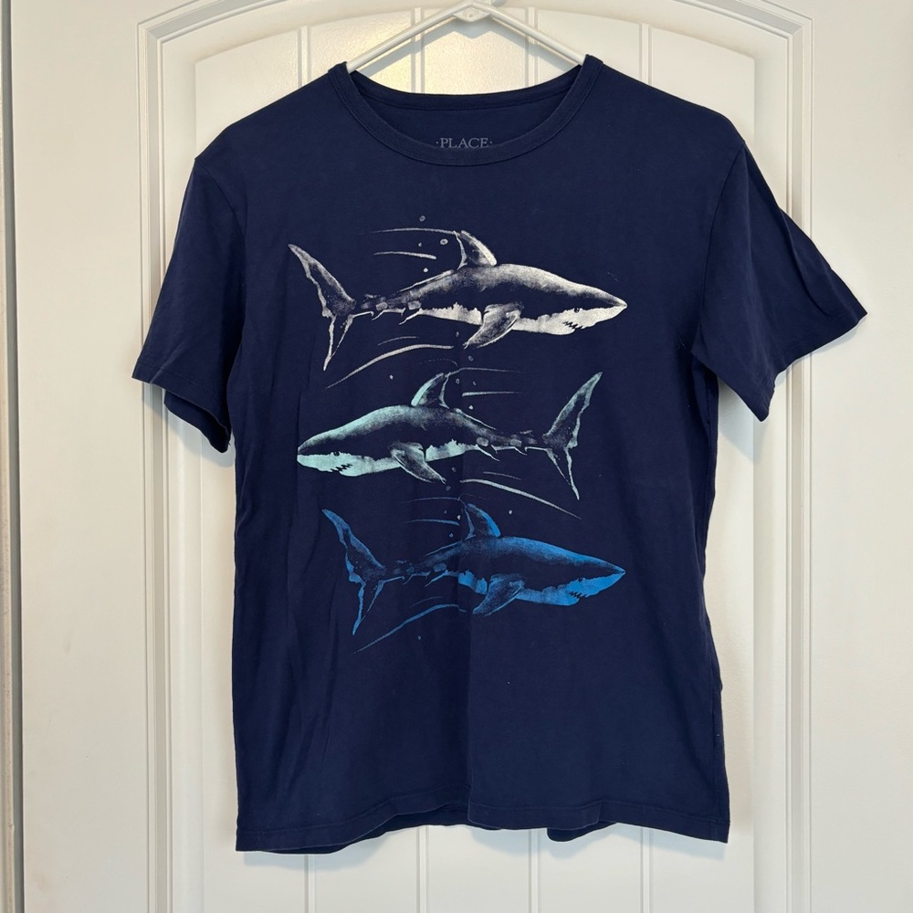 Children's Place Boys Navy Shark Graphic T-Shirt Size XL 14
